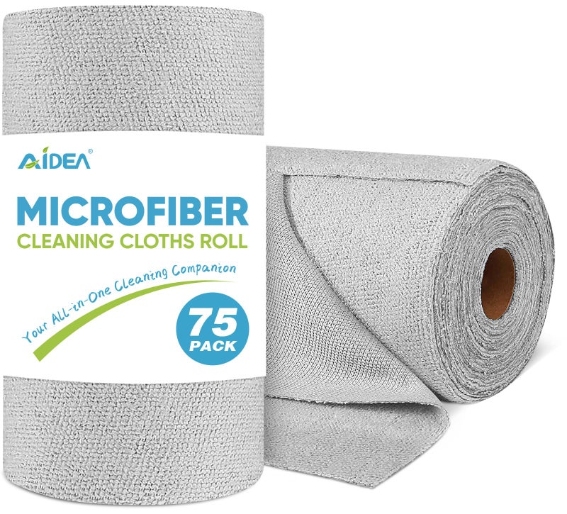 AIDEA Microfiber Cleaning Cloth Roll  75PK  Reusable Paper Towels Grey Tear Away Cloth  Microfiber Towels for Cars  Washable Shop Rags  Lint Free Cleaning Rags for House  Kitchen  Window  11.5""?11.5"" - Image 1